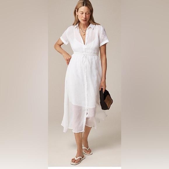 J. Crew Dresses & Skirts - J. Crew Women's White Cerise Shirt-Dress in Ramie, Size 14
